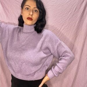 Lavender mock-neck cropped knit sweater